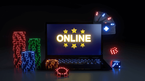 Illustration of Online Casino on Laptop with Chips