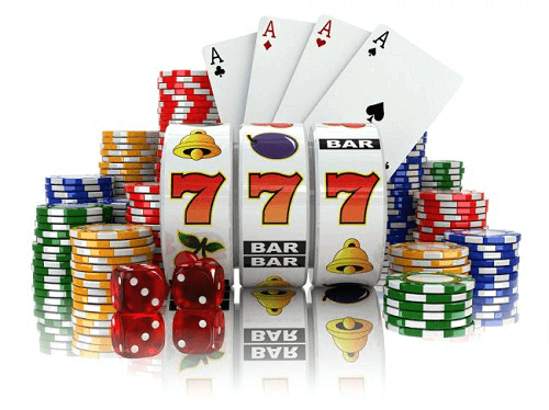 Top Online Casino Games Real Money - Illustration of Slot Reels, Playing Cards, Dice & Chips